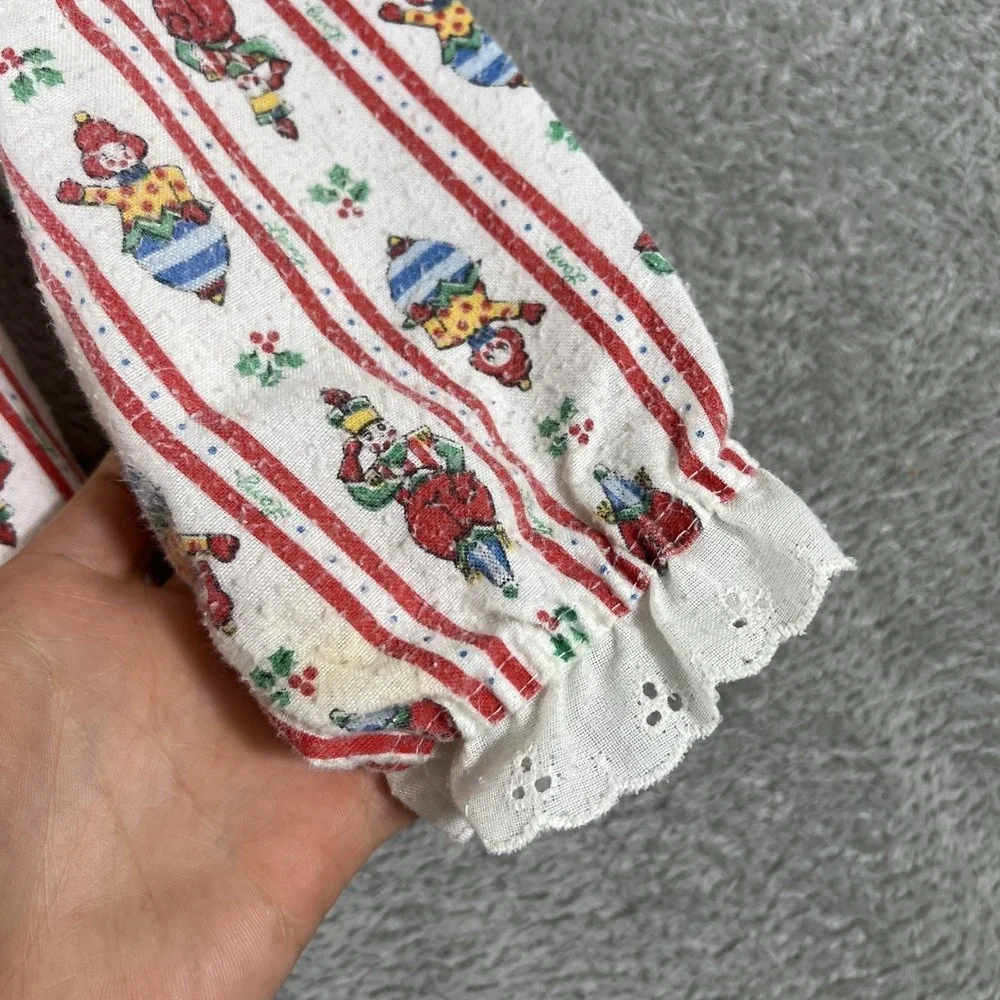 Lanz of Salzburg Pajama‎ Top Girls Size 8 White Clown Stripe Eyelet Lace Vintage